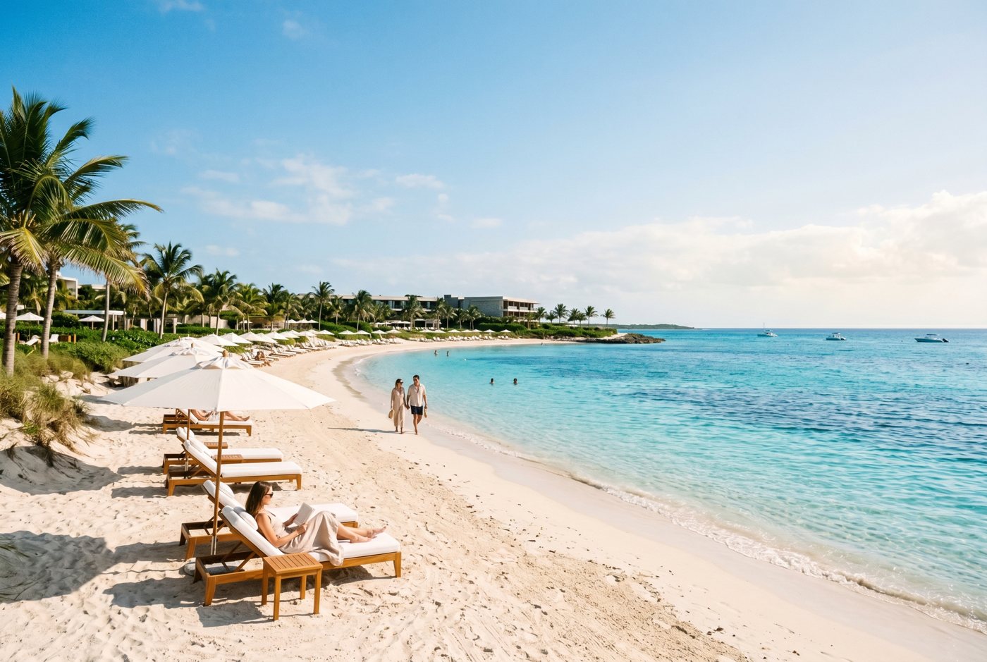 Quiet luxury beach in Costa Mujeres at early morning