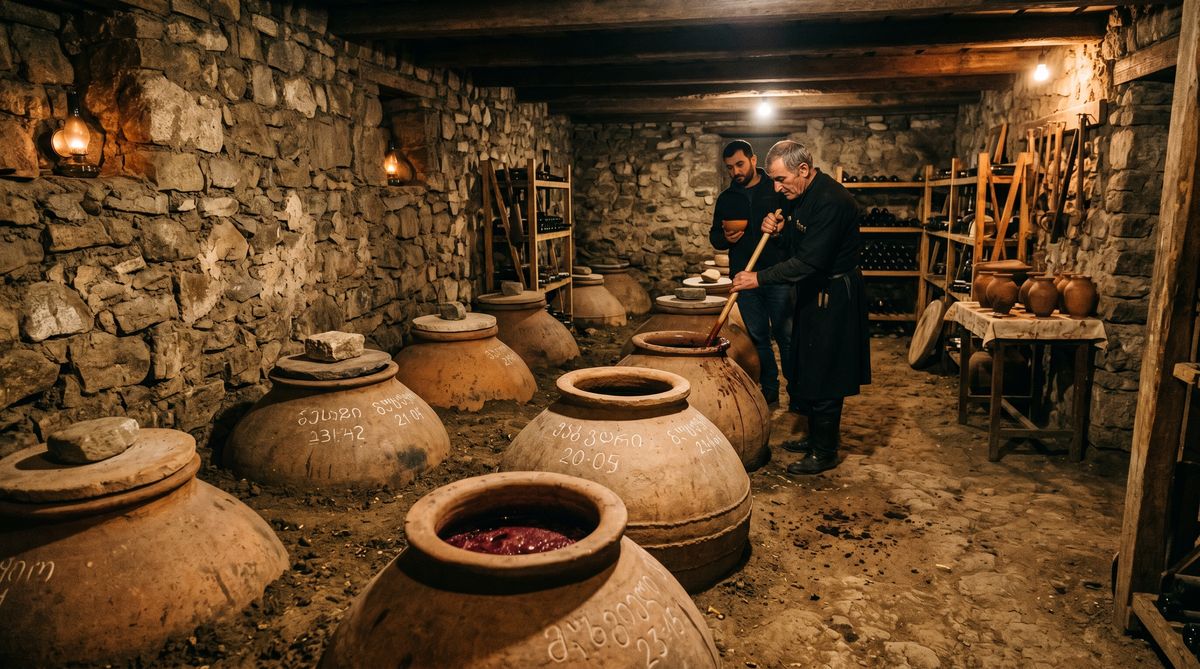 Georgian qvevri clay wine vessels buried in earth