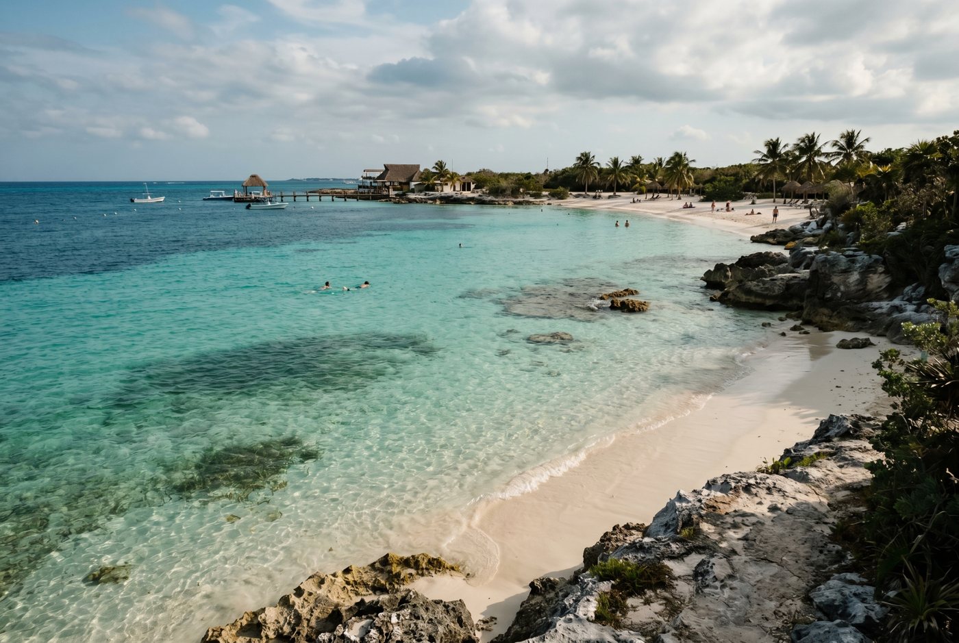 North-end Isla Mujeres water with calm snorkeling conditions and shallow blue cove