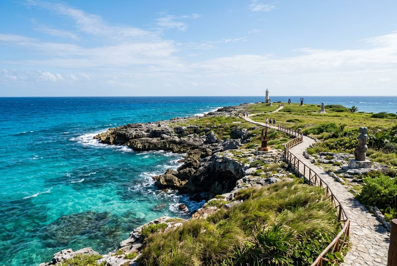 Punta Sur path on Isla Mujeres above brilliant Caribbean water