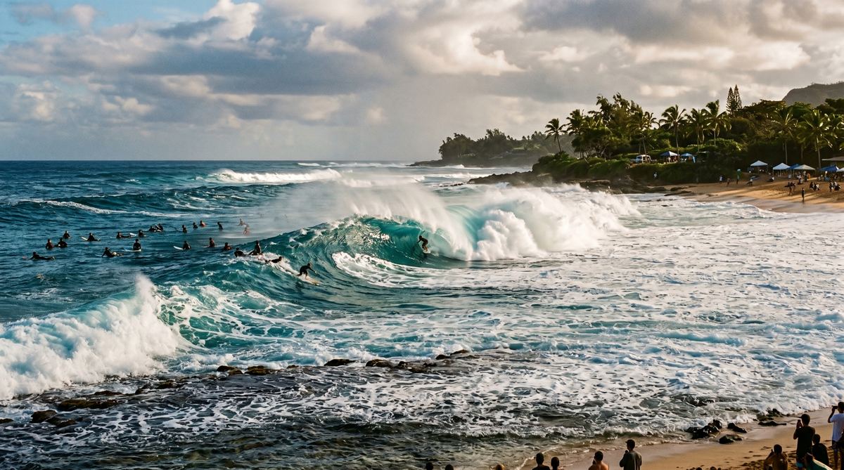 Powerful surf breaking at Banzai Pipeline on Oahu's North Shore
