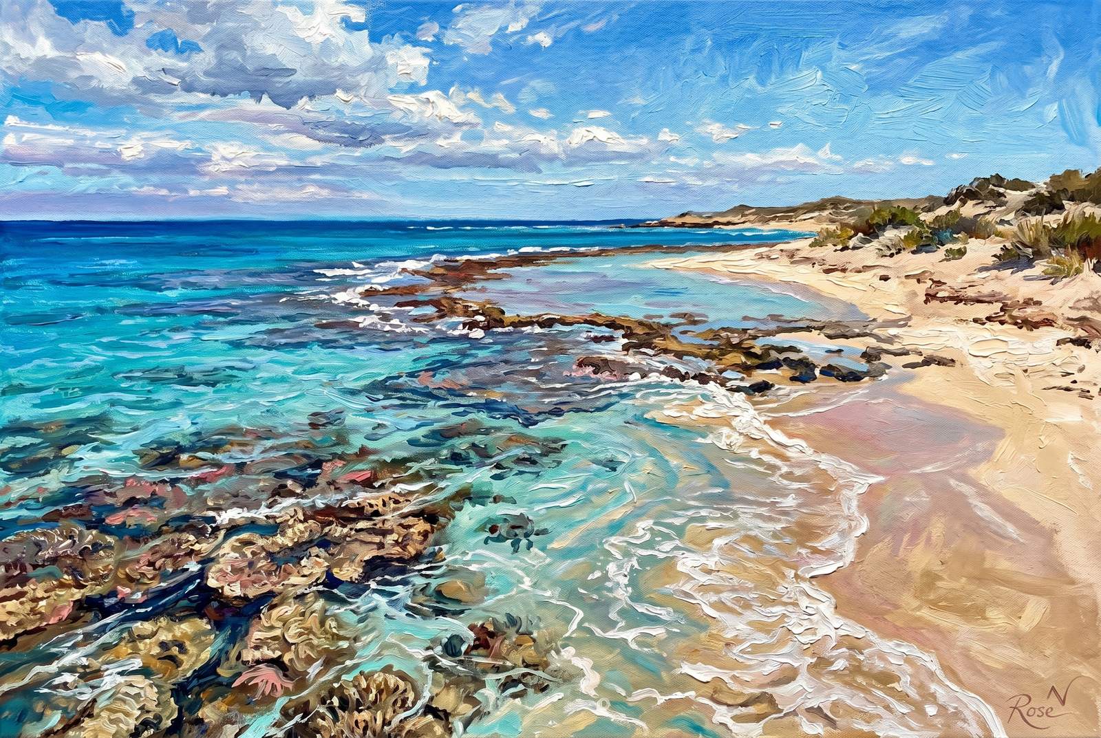 Oil painting of the Ningaloo shoreline where reef meets beach