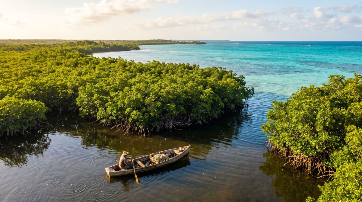 Mangrove wetland and blue water in Ciénaga de Zapata, Cuba