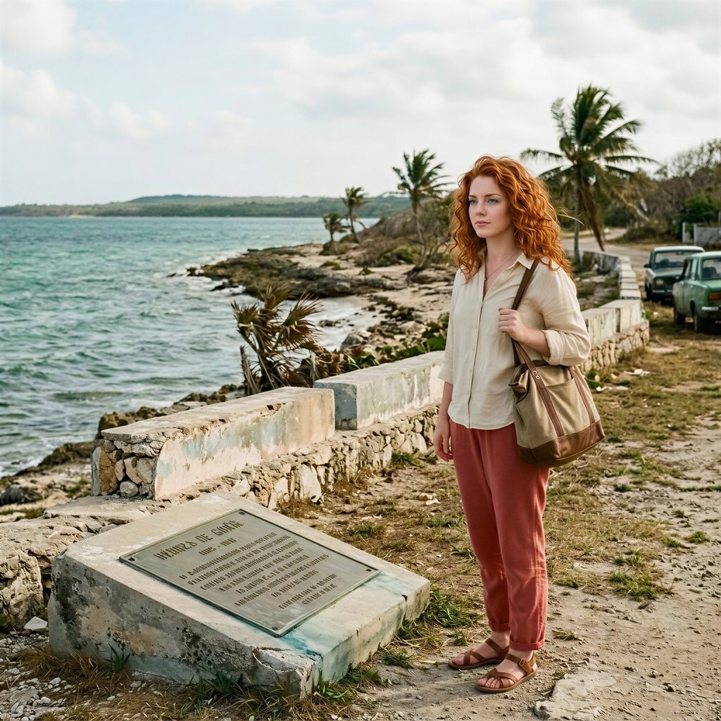 Rose at Playa Girón beside the Bay of Pigs coastline, with memorial atmosphere and tropical water in Cuba